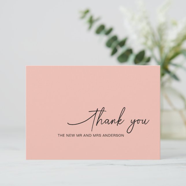 Swirly Script Romantic Pink Wedding Thank You Card (Standing Front)