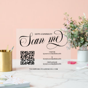 Swirly Script Scan Me QR Code Social Media Acrylic Sign