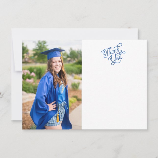 Swirly Script Thank You Graduation Photo Card (Front)