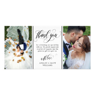 Swirly Script Two Wedding Photos Thank You Card