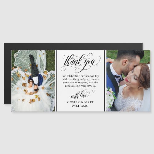 Swirly Script Two Wedding Photos Thank You Magnetic Invitation