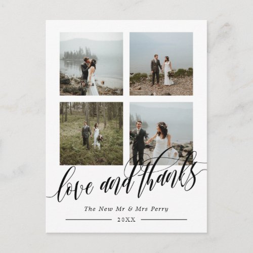 Swirly Script Wedding Collage Thank You Postcard