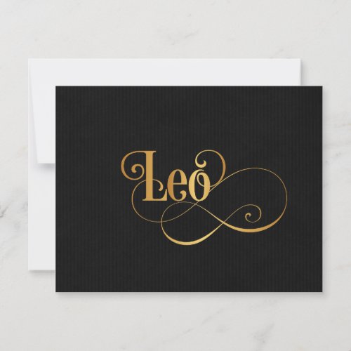 Swirly Script Zodiac Sign Leo Gold on Black Invitation