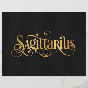 Swirly Script Zodiac Sign Sagittarius Gold Black Flyer