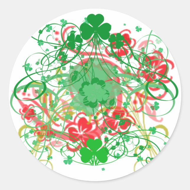 Swirly Shamrocks St. Patrick's Day Classic Round Sticker (Front)