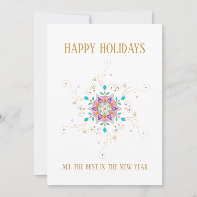 Swirly Snowflake Happy Holidays Custom Business Holiday Card (Front)