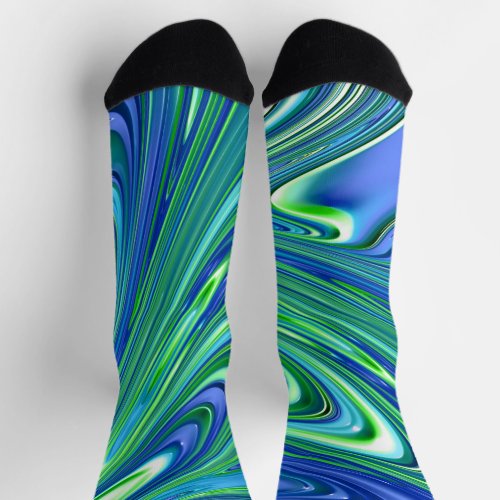 Swirly Squiggly Funky Fractal Digital Abstract Art Socks