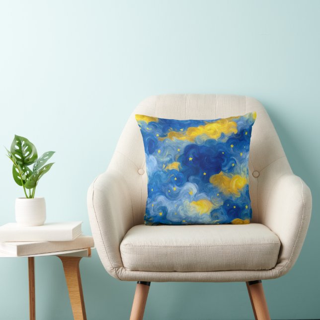 Swirly stars and sky abstract throw pillow (Chair)