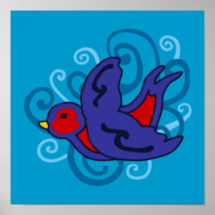 Swirly Tattoo Swallow Poster