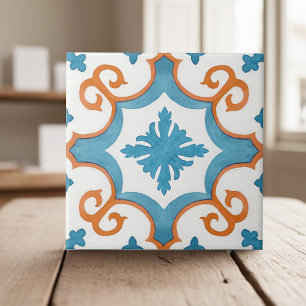 Swirly teal blue moroccan mediterranean style ceramic tile