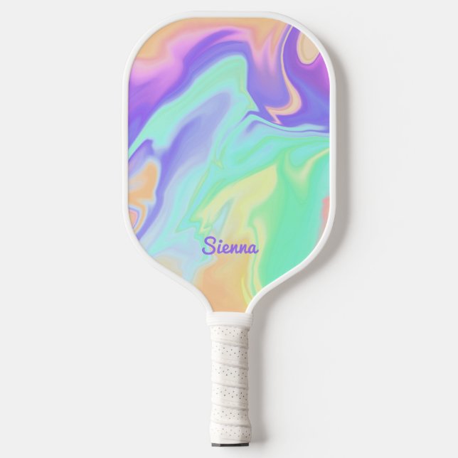 Swirly Tie Dye Pastel Groovy Monogrammed Name Pickleball Paddle (Front)