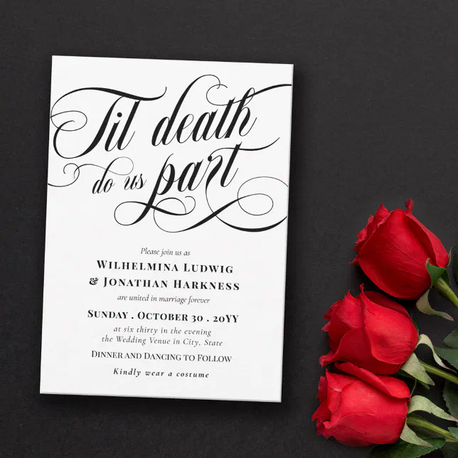 Swirly Til Death Do Us Part Elegant Goth Wedding Invitation | Zazzle