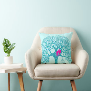 Swirly Tree Love Bird Choose Any Color Pillow