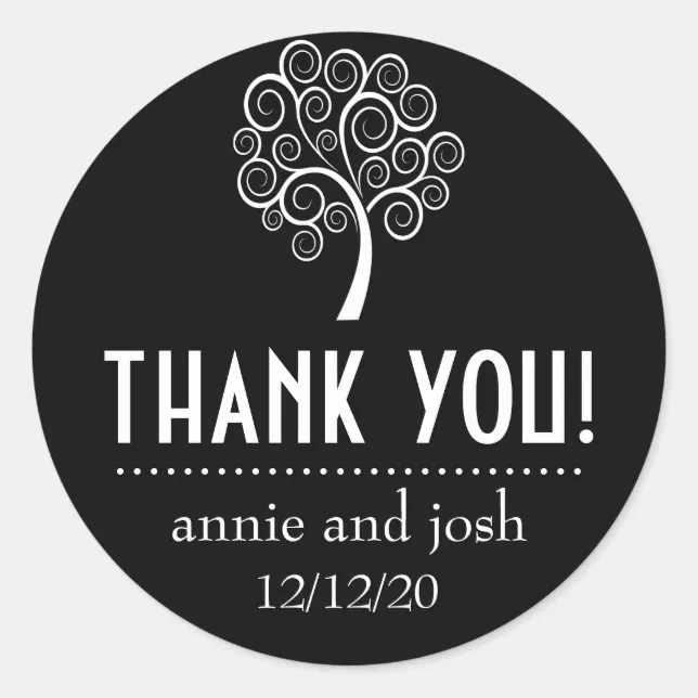 Swirly Tree Thank You Stickers (Black) Zazzle