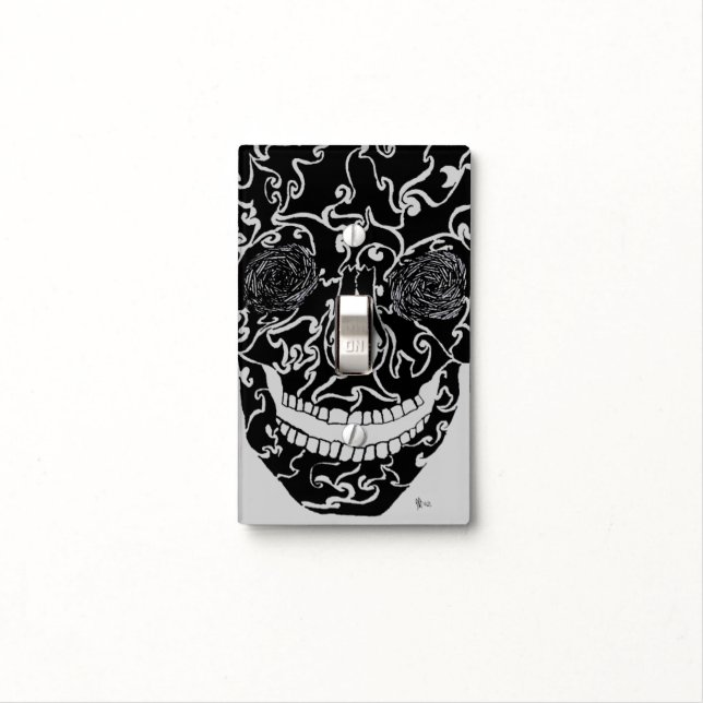 Swirly Tribal Skull Light Switch Cover (In Situ)