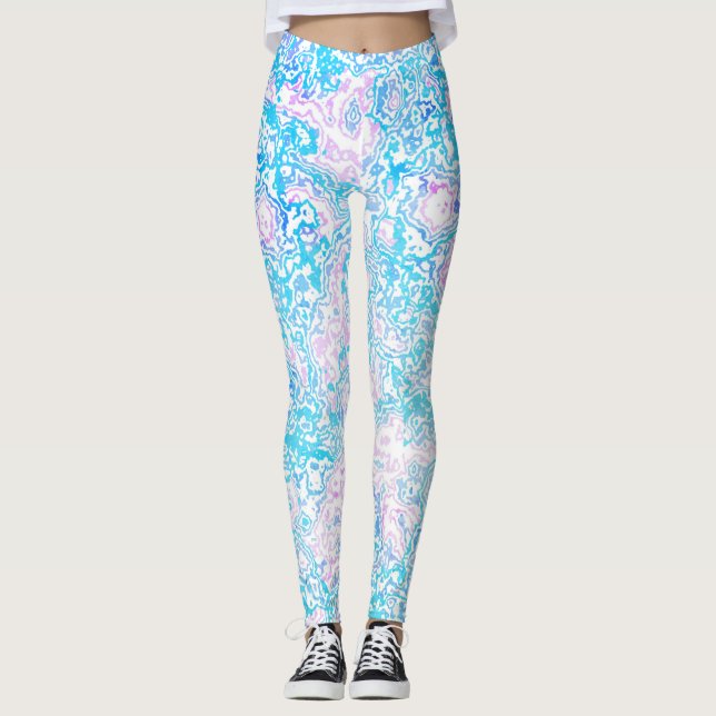 Swirly Trippy Groovy Hippie Boho Funky Marble Leggings (Front)