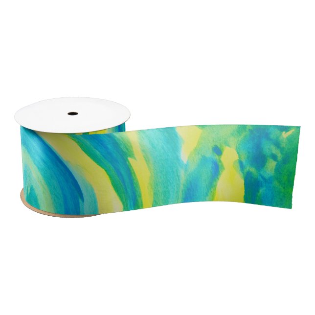 Swirly Turquoise and Yellow Satin Ribbon (Spool)