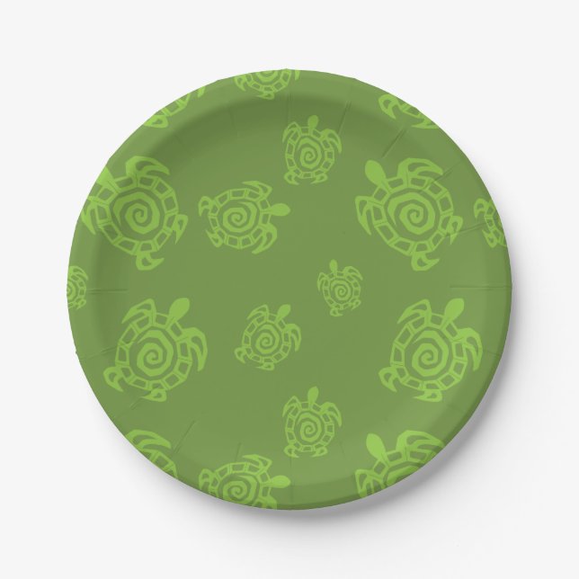 Swirly Turtle Green Pattern Paper Plates (Front)