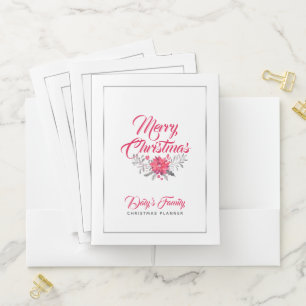 Swirly Typography Merry Christmas & Floral Bouquet Pocket Folder