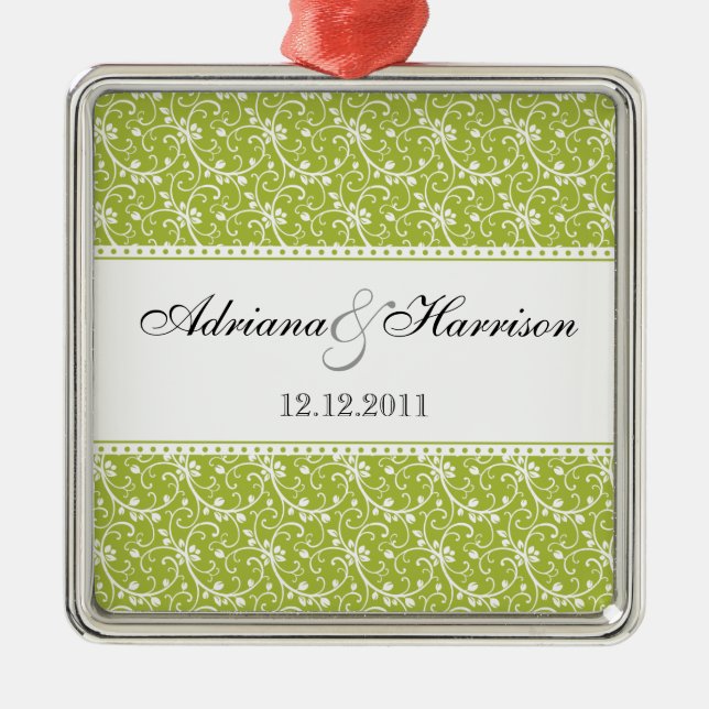 Swirly Vine Damask Wedding Ornament (Front)