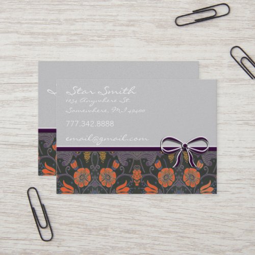 Swirly Vintage Floral Orange and Plum Business Card