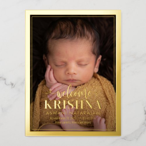 Swirly Welcome Foil Birth Announcement Postcard