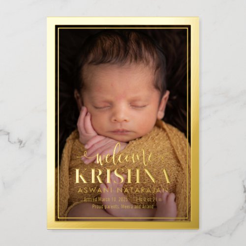 Swirly Welcome Foil Modern Baby Birth Announcement