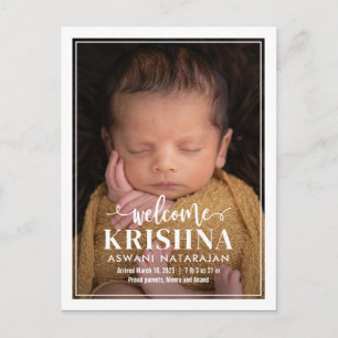 Swirly Welcome Modern Birth Announcement Postcard