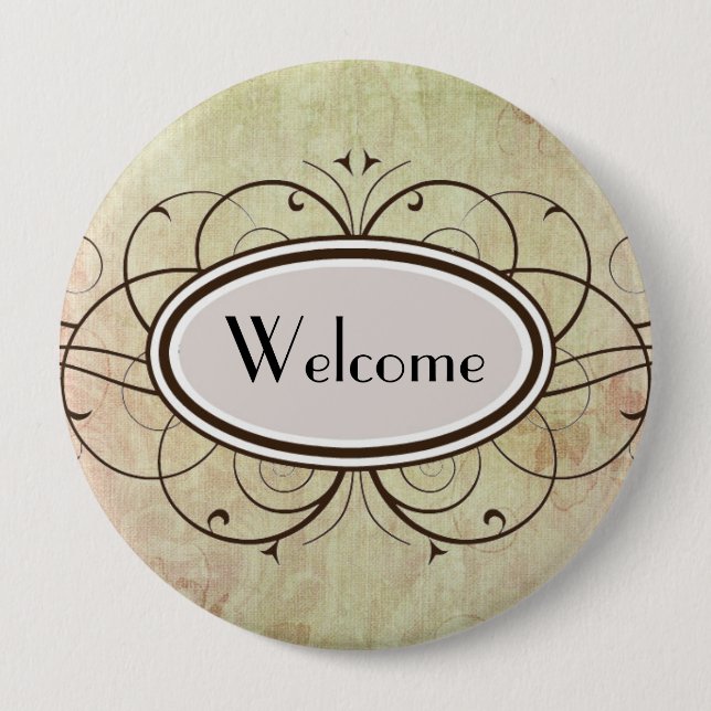 Swirly Welcome Pinback Button (Front)