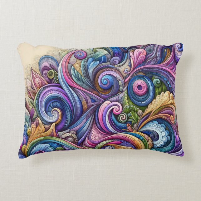 Swirly Whirly Color Burst  Accent Pillow (Front)