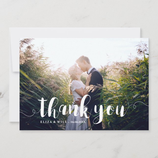 Swirly White Script Overlay Thank You Card (Front)