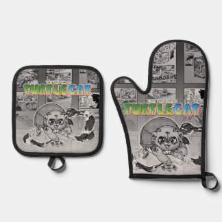 swish-a-wssshh actiony turtlecat mitt oven mitt & pot holder set