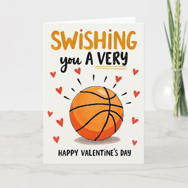 Swishing Basketball Valentines Card (Front)