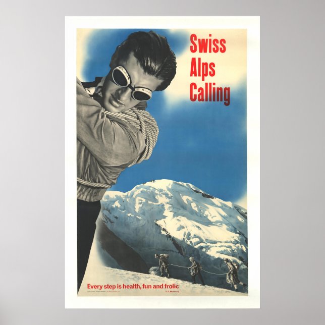 Swiss Alps Calling, Vintage Ski Poster (Front)