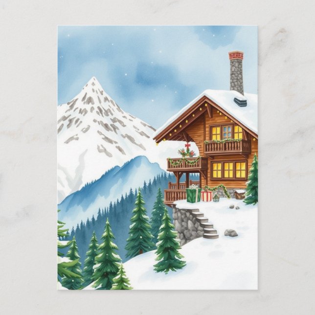 Swiss Alps Chalet Winter Mountain Travel Souvenir Postcard (Front)