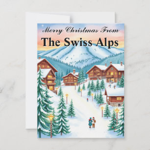 Swiss Alps Christmas Cozy Mountain Chalet Postcard