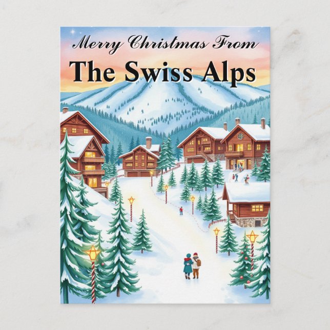 Swiss Alps Christmas Cozy Mountain Chalet Postcard (Front)