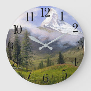 Swiss Alps Matterhorn Mountain Meadow Clock