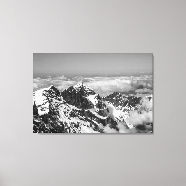 Swiss Alps Mountain Landscape Black and White Canvas Print (Front)