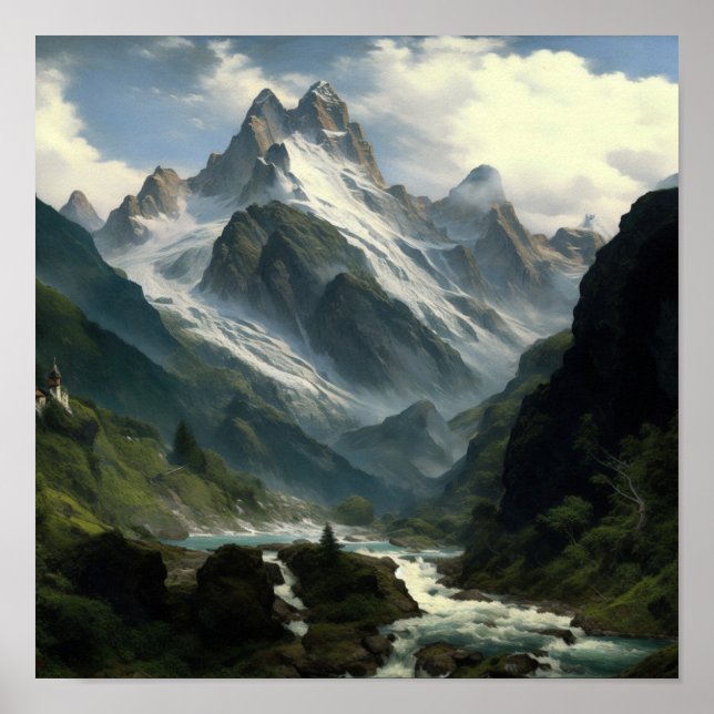 Swiss Alps realistic style - AI art Poster (Front)