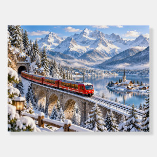 Swiss Alps Red Train Winter Scenery Foam Board