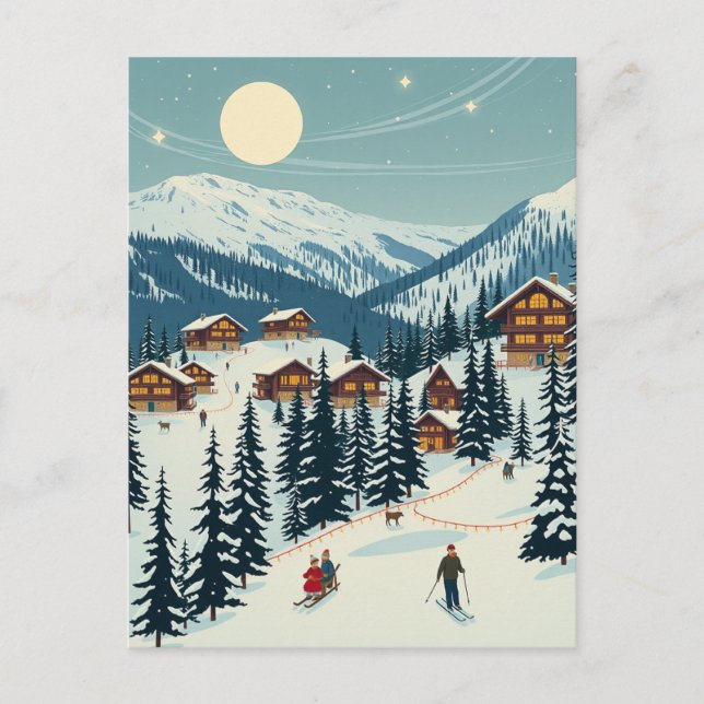 Swiss Alps Ski Village Winter Mountain Travel Postcard (Front)
