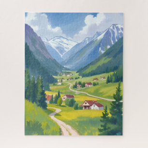 Swiss Alps Watercolor Mountains Travel Painting Jigsaw Puzzle