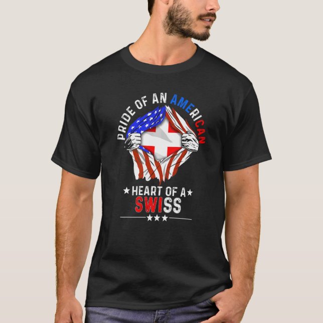 Swiss American America Pride Foreign Switzerland F T-Shirt (Front)