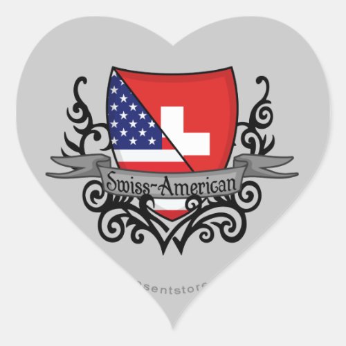 Swiss_American Shield Flag Heart Sticker