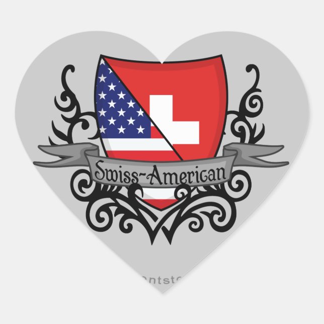 Swiss-American Shield Flag Heart Sticker (Front)