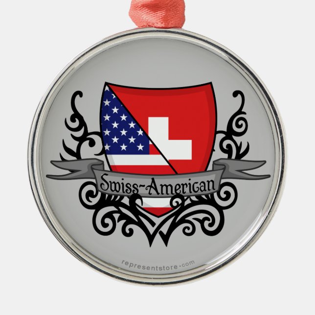 Swiss-American Shield Flag Metal Ornament (Front)