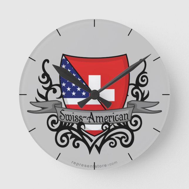 Swiss-American Shield Flag Round Clock (Front)