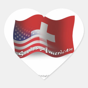 Swiss-American Waving Flag Heart Sticker