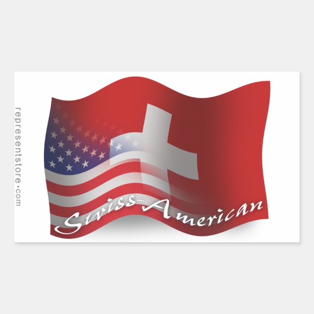 Swiss-American Waving Flag Rectangular Sticker (Front)